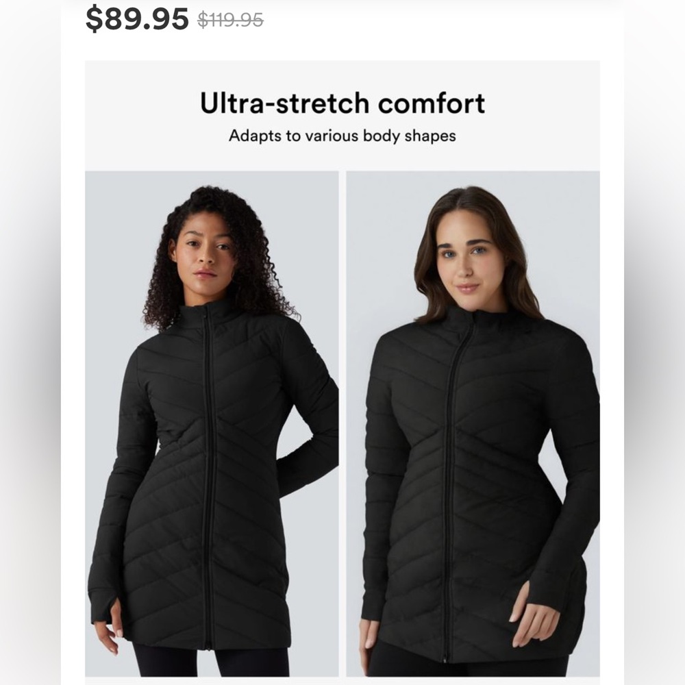 NWT Halara Women's Black Ultra-Stretch Double Zipper Long Padded Jacket (M)